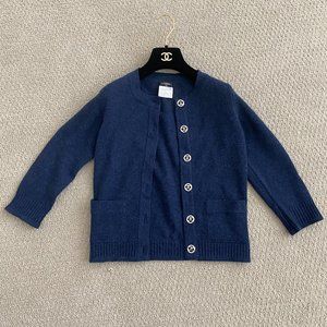 CHANEL Navy Cashmere Cardigan Size 34